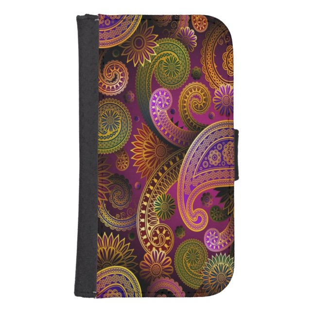 Paisley Purple Green Samsung Galaxy Wallet Case (Front)