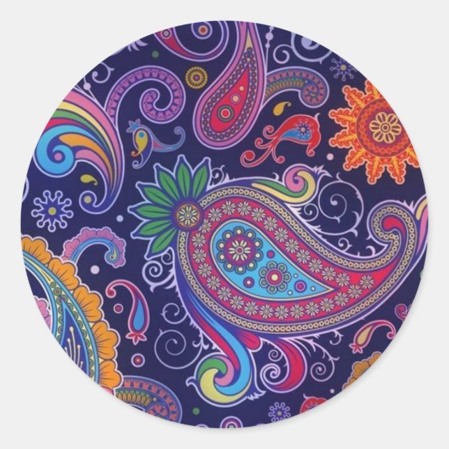 Paisley Purple pink Classic Round Sticker (Front)