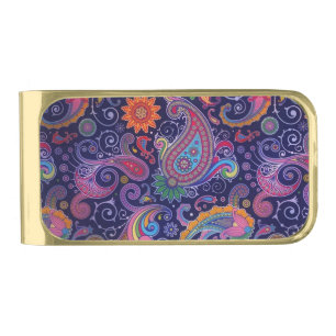 Paisley Purple pink Gold Finish Money Clip
