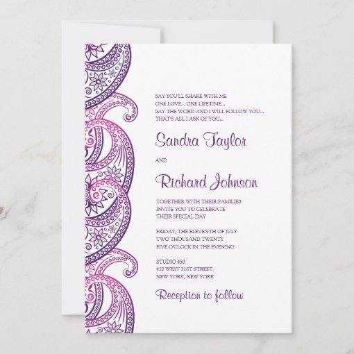 Paisley Purple & Pink Traditional Indian Wedding Invitation | Zazzle