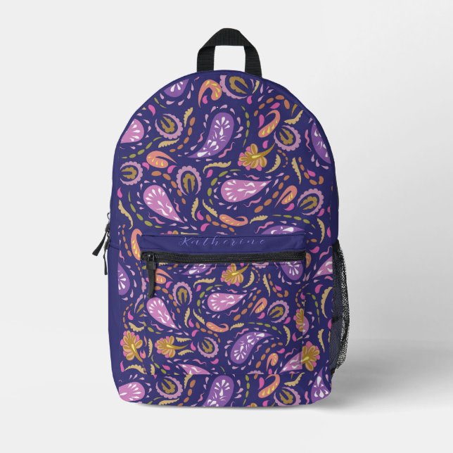 Paisley Purple  Printed Backpack (Front)
