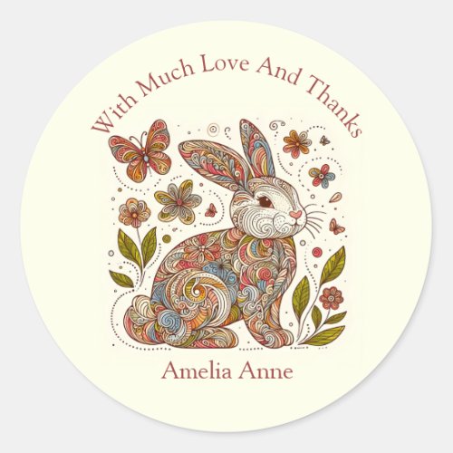 Paisley Rabbit With Much Love Thank You Favor Classic Round Sticker