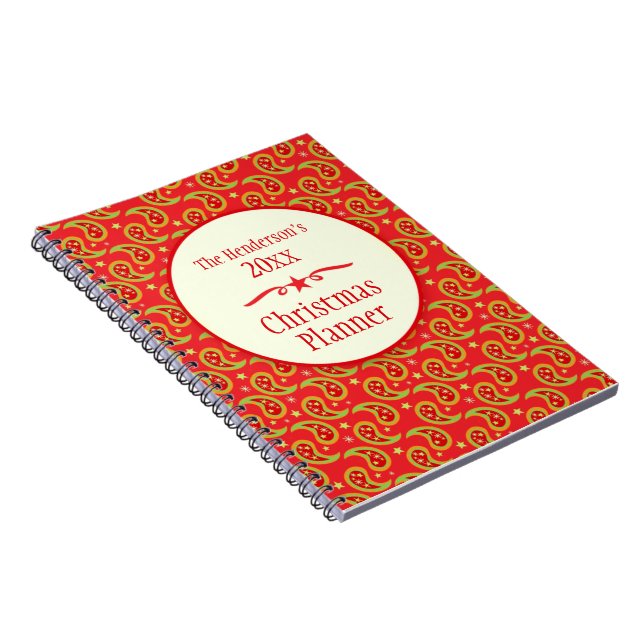 Paisley red family Christmas planner notebook (Right Side)