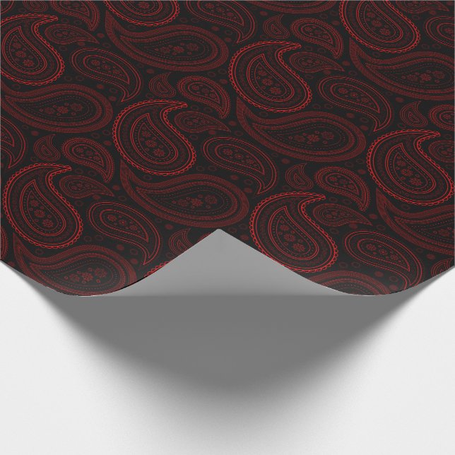 Paisley Red on Black Wrapping Paper (Corner)