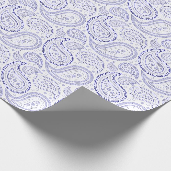 Paisley Royal Blue on White Wrapping Paper
