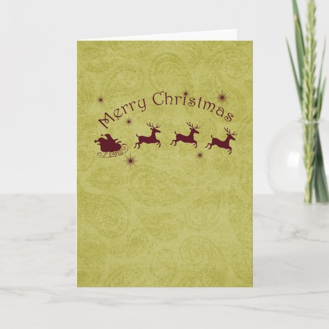 Paisley Santa with Reindeer Christmas Holiday Card (Front)