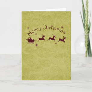 Paisley Santa with Reindeer Christmas Holiday Card