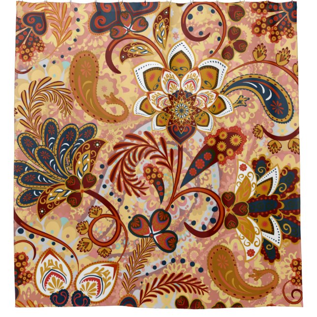 Paisley seamless pattern with flowers in indian st shower curtain (Front)