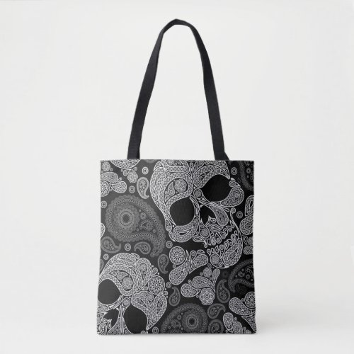 Paisley Skull Black Tote Bag