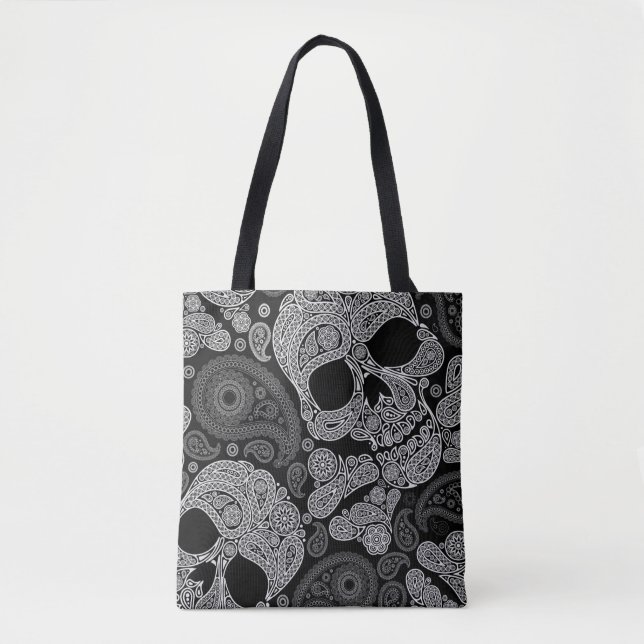 Paisley Skull Black Tote Bag (Front)