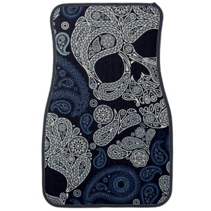 Paisley Skull Dark Blue Black Car Mat