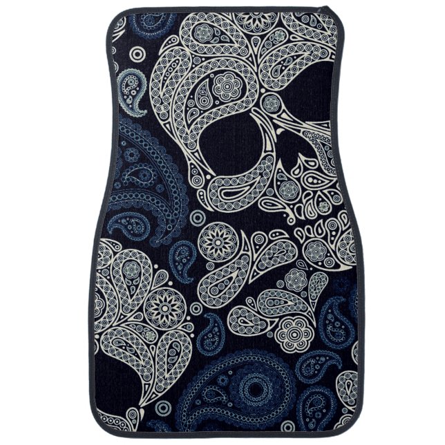 Paisley Skull Dark Blue Black Car Mat (Front)