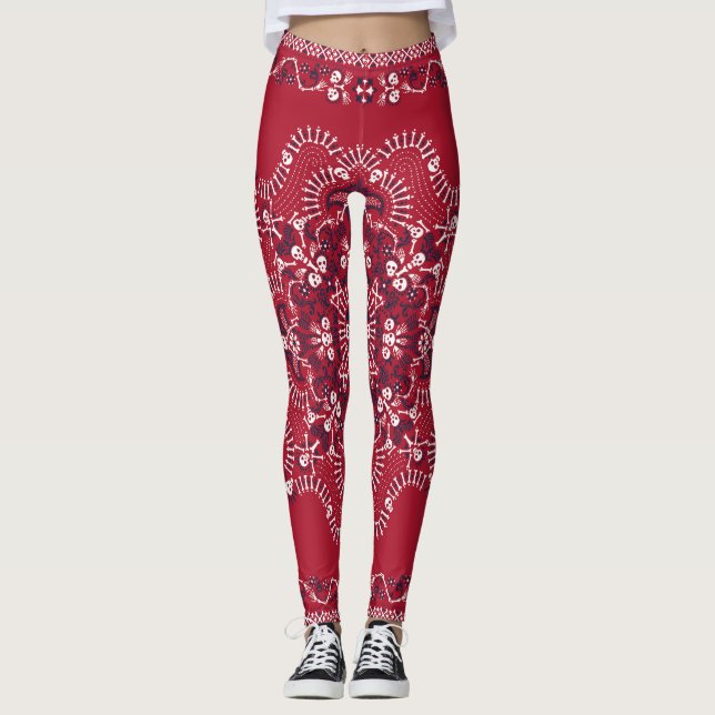 Paisley, skulls, bandana, square design. leggings (Front)