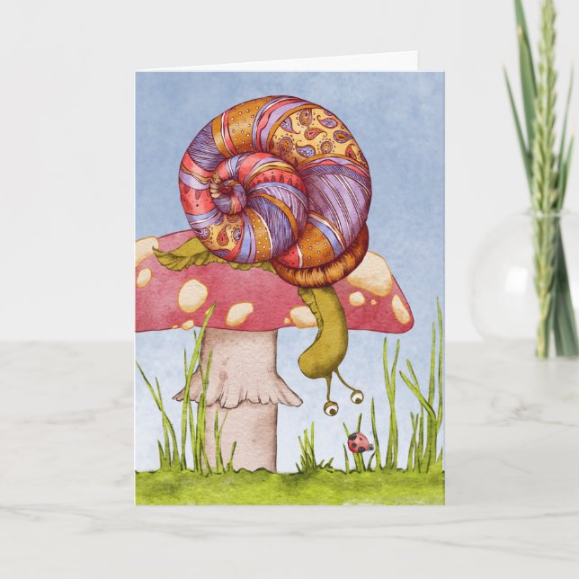 Paisley snail toadstool ladybug hello friend card (Front)