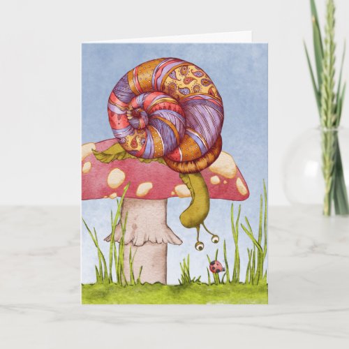 Paisley snail toadstool ladybug hello friend card