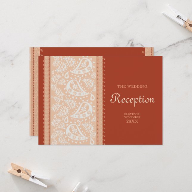 Paisley Spice Wedding Reception Invitation (Front/Back In Situ)