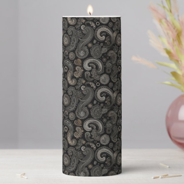 Paisley Steampunk Pillar Candle (In Situ)