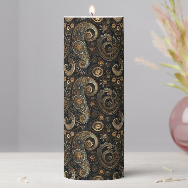 Paisley Steampunk Pillar Candle (In Situ)