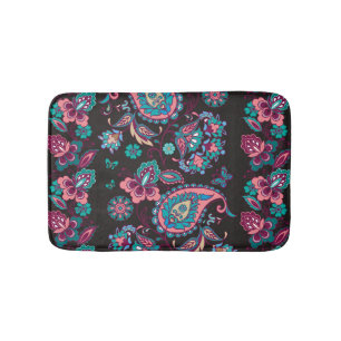 Paisley Stripe: Black Decorative Seamless Bath Mat