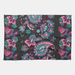 Paisley Stripe: Black Decorative Seamless Kitchen Towel