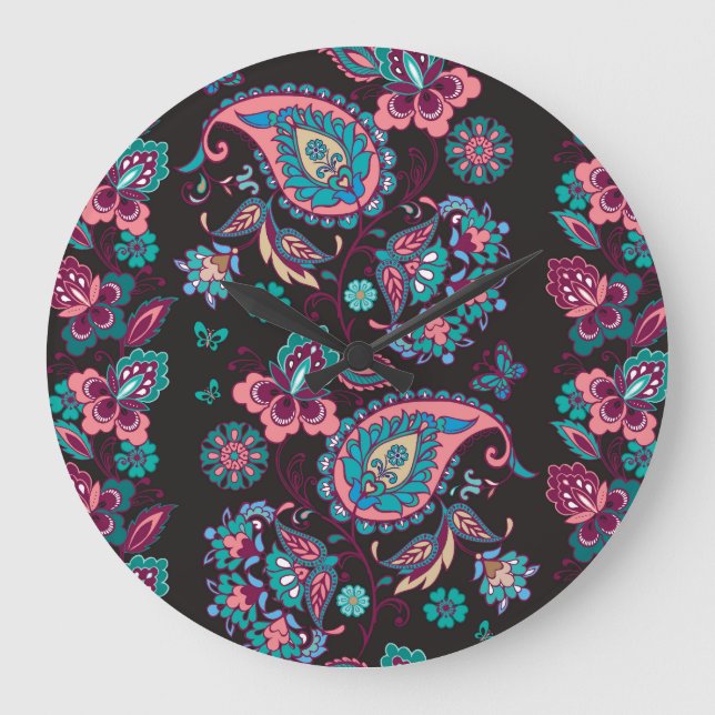 Paisley Stripe: Black Decorative Seamless Large Clock (Front)