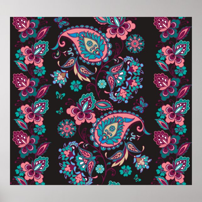 Paisley Stripe: Black Decorative Seamless Poster (Front)