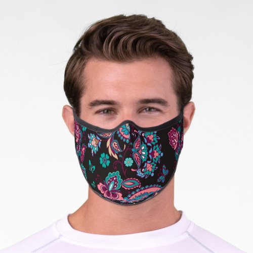 Paisley Stripe Black Decorative Seamless Premium Face Mask