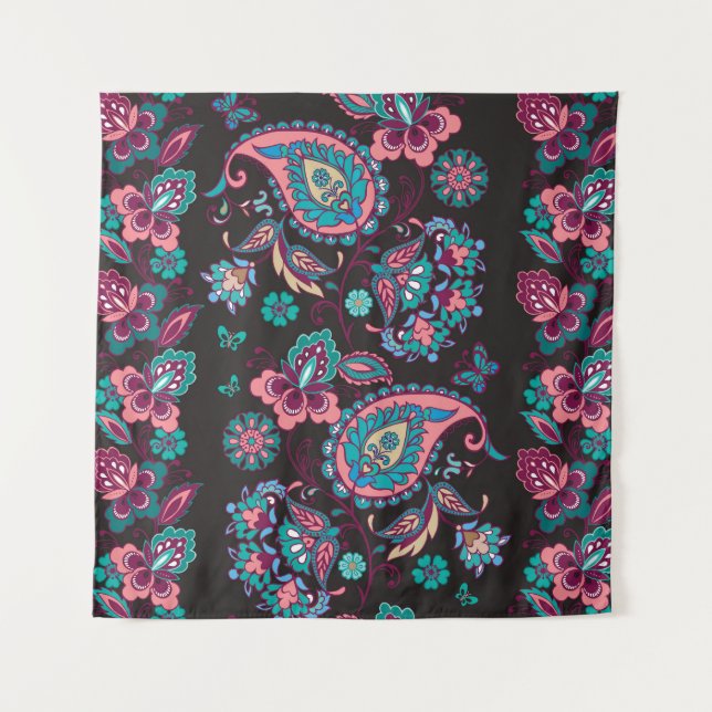 Paisley Stripe: Black Decorative Seamless Tapestry (Front)