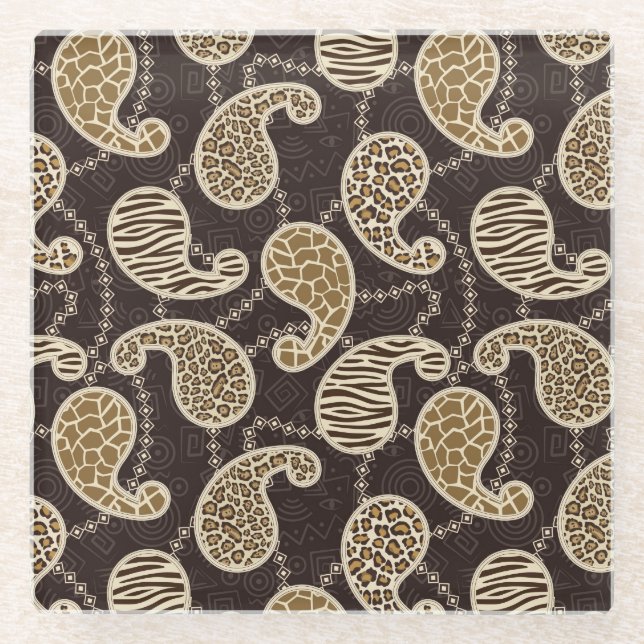 Paisley style background glass coaster (Front)