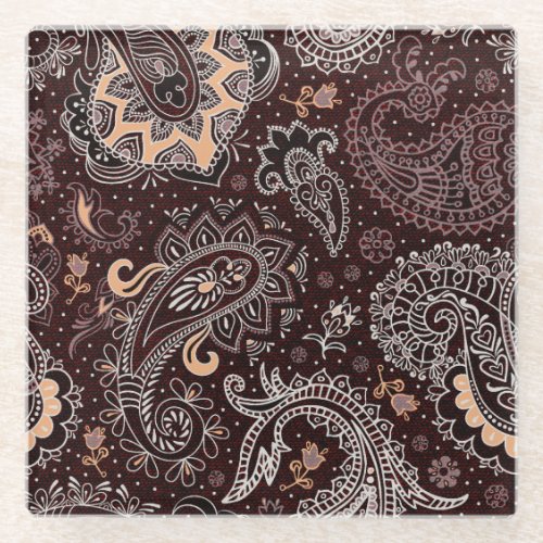 Paisley style colorful vintage seamless pattern glass coaster