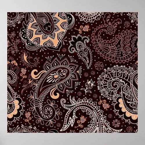 Paisley style colorful vintage seamless pattern poster