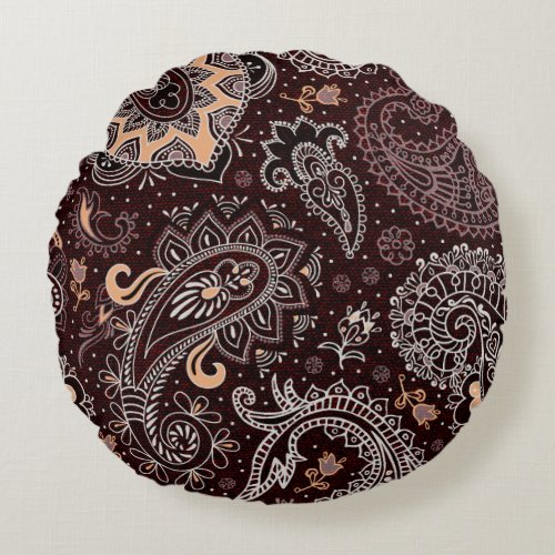 Paisley style colorful vintage seamless pattern round pillow