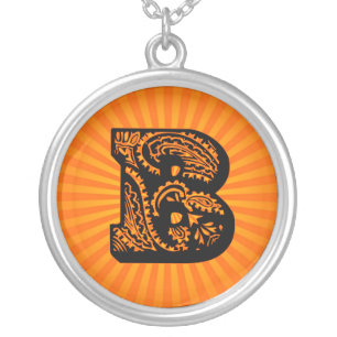 Paisley Sunburst Monogram - B Silver Plated Necklace