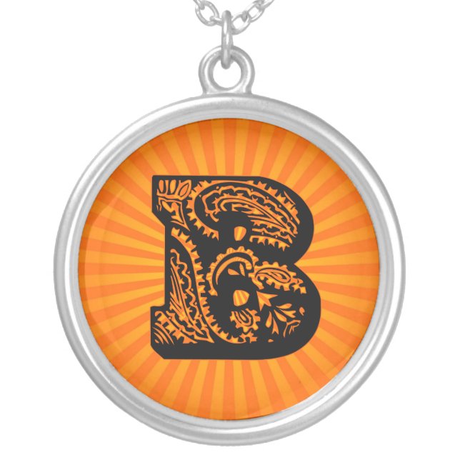 Paisley Sunburst Monogram - B Silver Plated Necklace (Front)