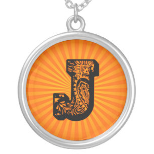 Paisley Sunburst Monogram - J Silver Plated Necklace
