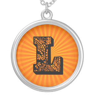 Paisley Sunburst Monogram - L Silver Plated Necklace