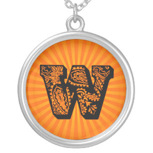 Paisley Sunburst Monogram - W Silver Plated Necklace