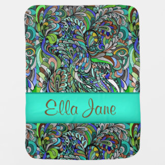 Paisley Swirl seafoam Brown blue Baby Blanket Name