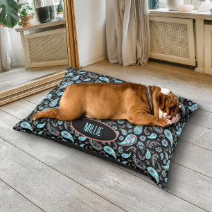Paisley Teal Blue Black Pet Bed