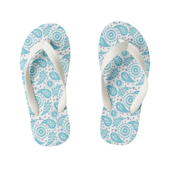 Paisley teal pattern. kid's flip flops (Footbed)