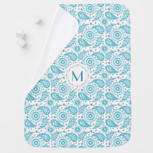 Paisley teal pattern. monogram. baby blanket