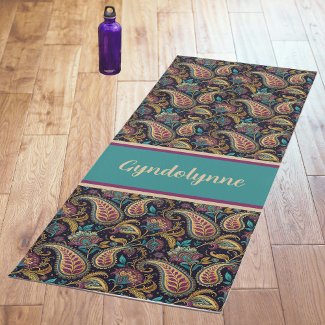 Paisley Vintage Look Black Teal Purple Monogram