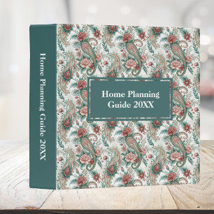 Paisley Vintage Look Rose Burgundy Green Household 3 Ring Binder