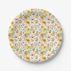 Paisley watercolor Christmas colorful custom Paper Plates