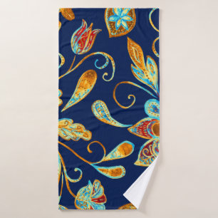 Paisley watercolor floral pattern tile: flowers, f bath towel