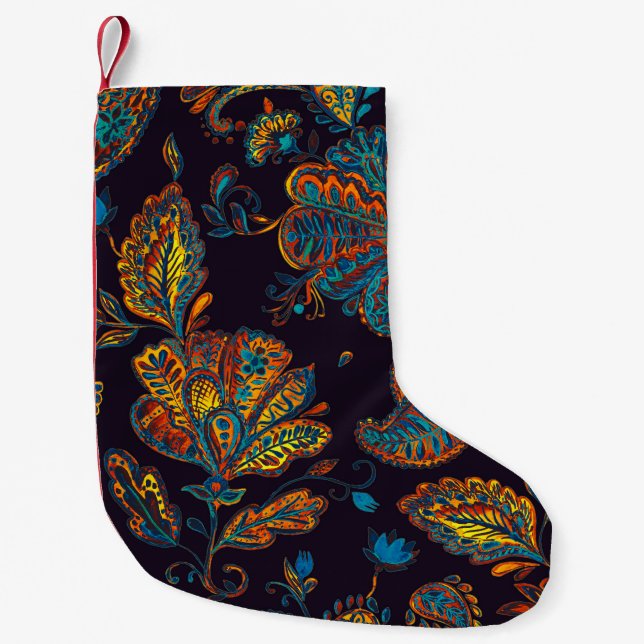 Paisley watercolor: floral pattern tile small christmas stocking (Front)
