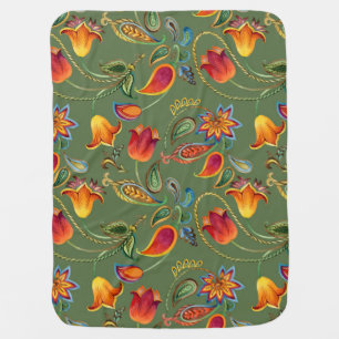 Paisley watercolor flowers, seamless Indian motif. Baby Blanket