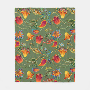 Paisley watercolor flowers, seamless Indian motif. Fleece Blanket