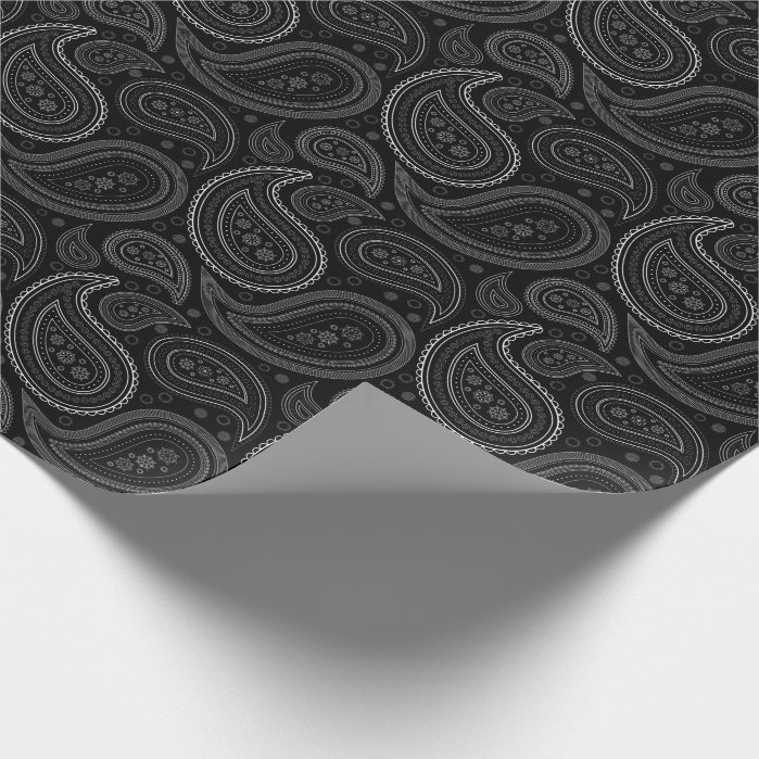 Paisley White on Black Wrapping Paper