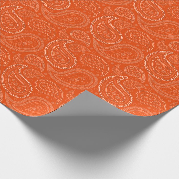 Paisley White on Bright Orange Wrapping Paper